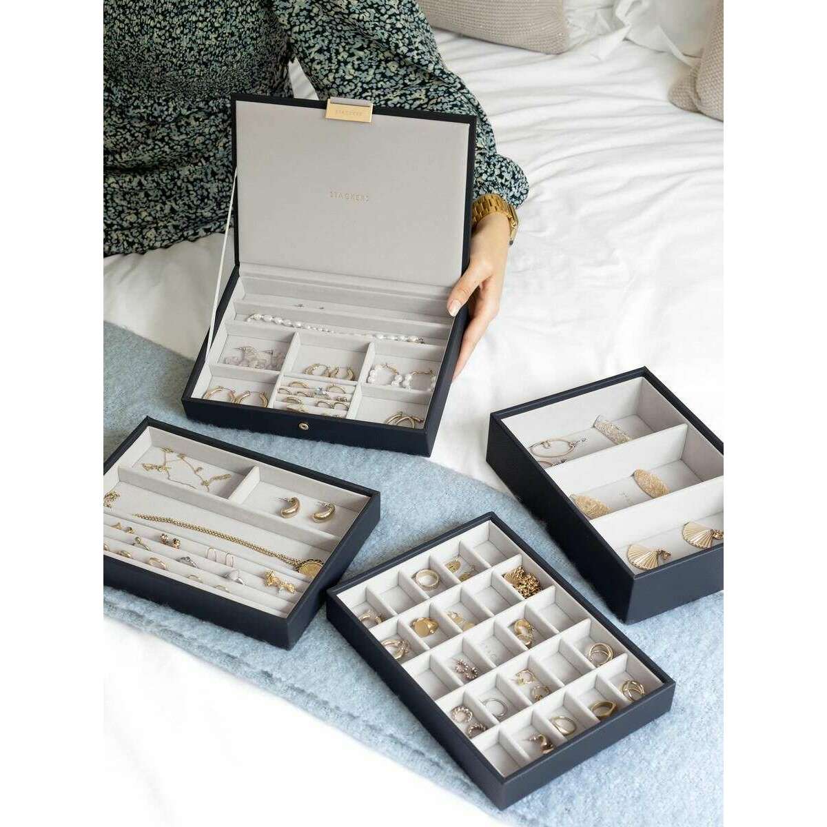 Stackers Classic Jewellery Box set of 4 - Navy Blue - Image 6