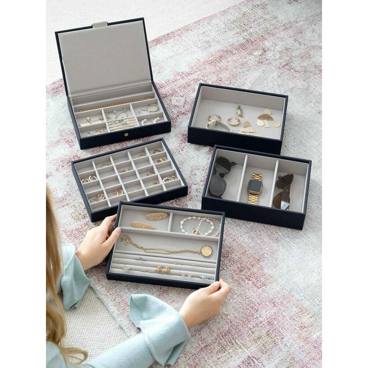 Stackers Classic Jewellery Box set of 5 - Navy Blue - Image 7