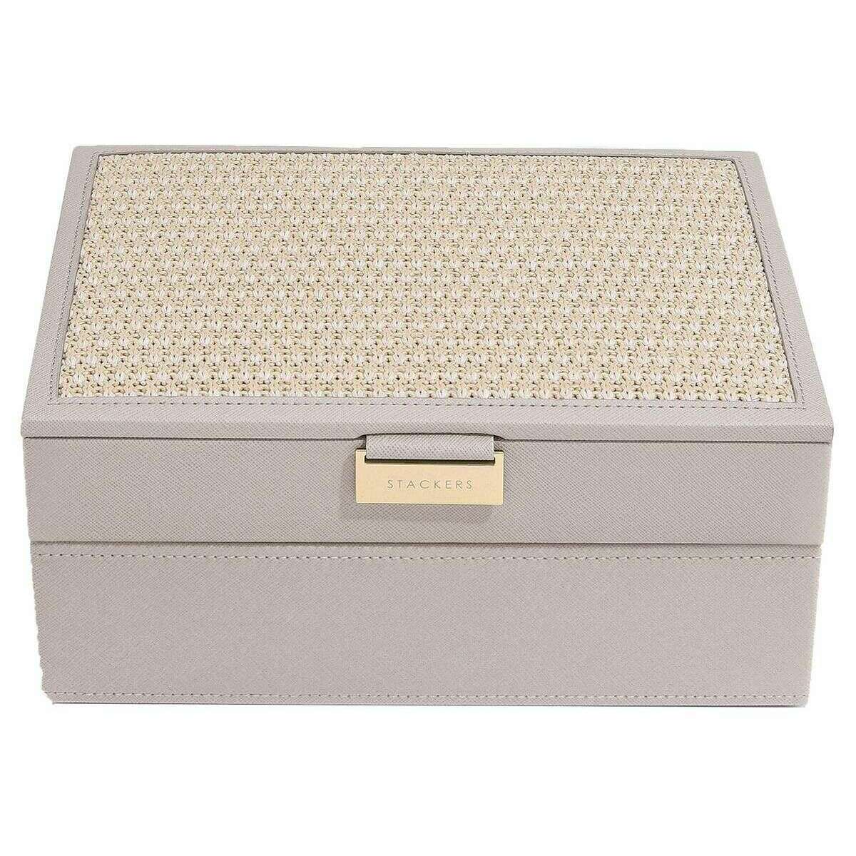 Stackers Classic Set of 2 Jewellery Box - Taupe Raffia