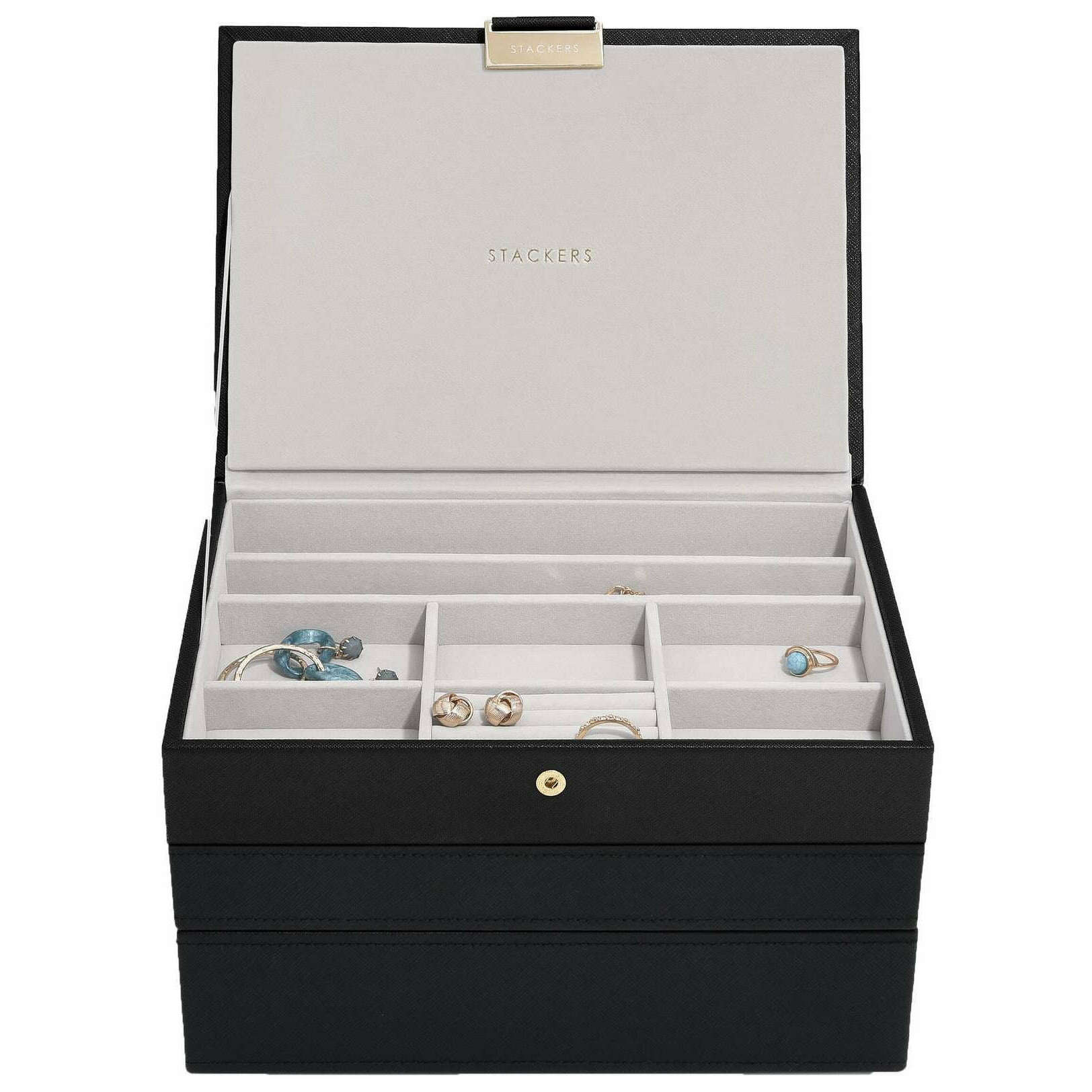 Stackers Classic Set of 3 Jewellery Box - Black Raffia
