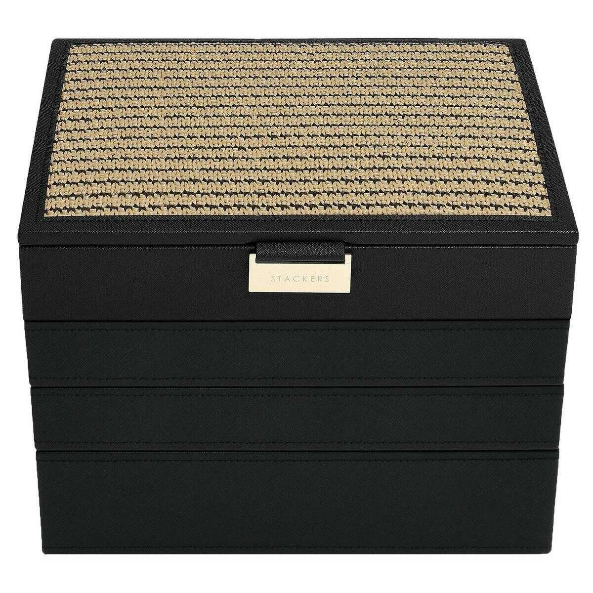 Stackers Classic Set of 4 Jewellery Box - Black Raffia