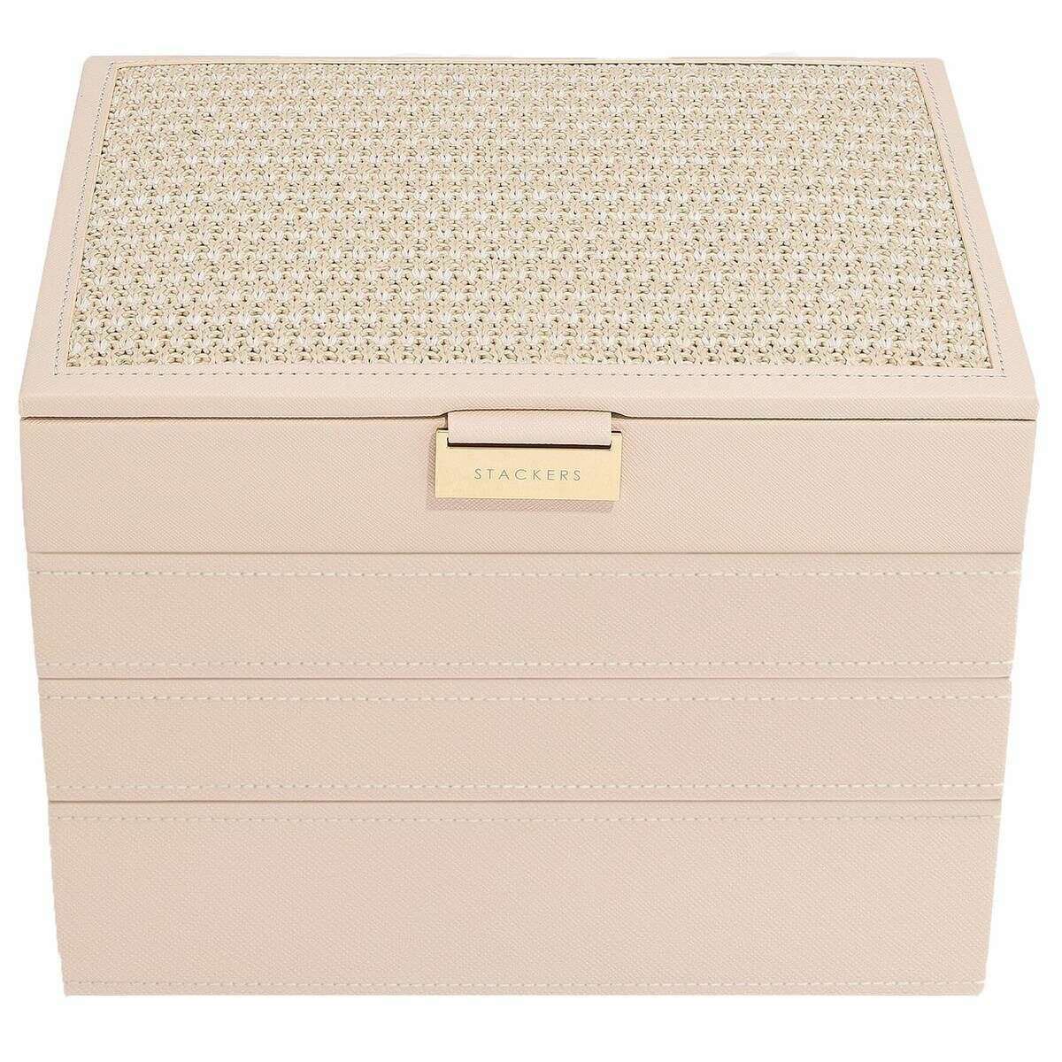 Stackers Classic Set of 4 Jewellery Box - Blush Pink Raffia