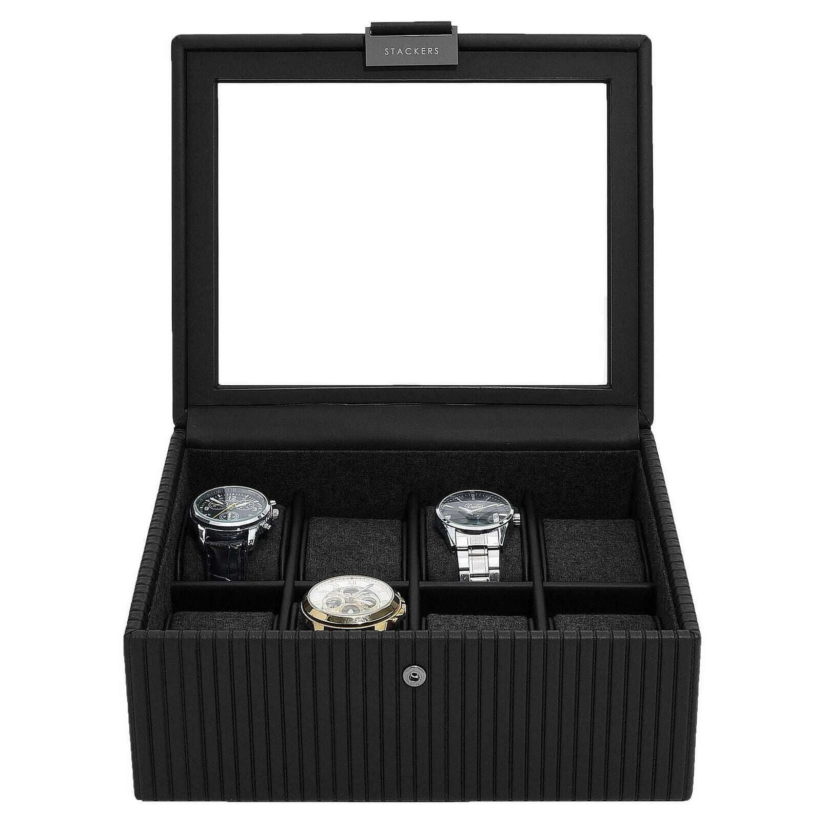 Stackers Fluted 8 Piece Watch Box - Black