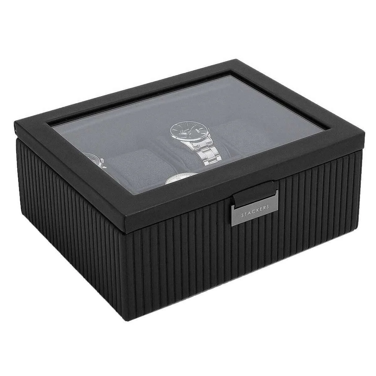 Stackers Fluted 8 Piece Watch Box - Black - Image 2