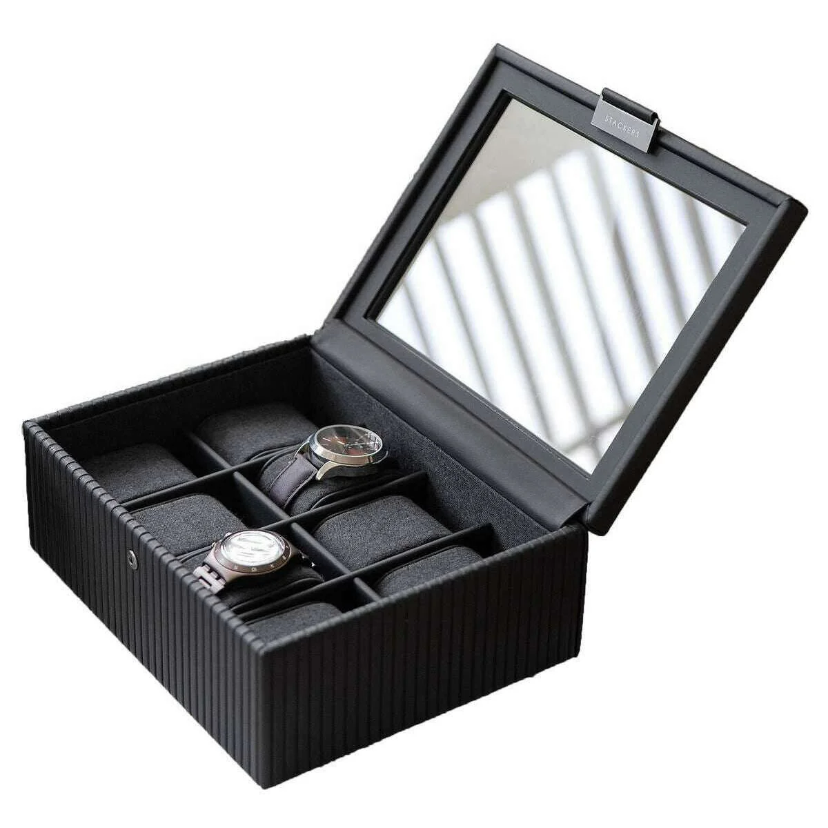 Stackers Fluted 8 Piece Watch Box - Black - Image 3
