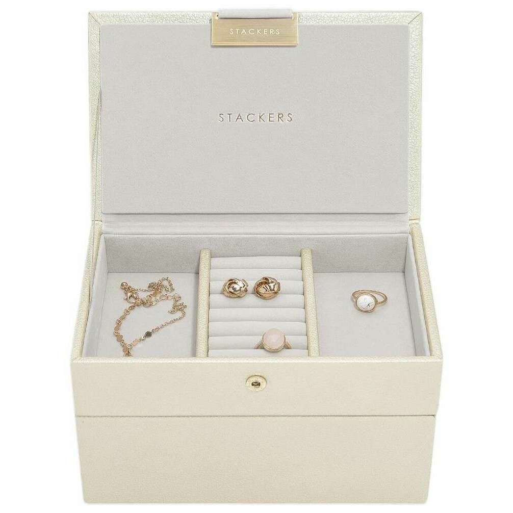 Stackers Mini Jewellery Box Set of 2 - Metallic Pearl White