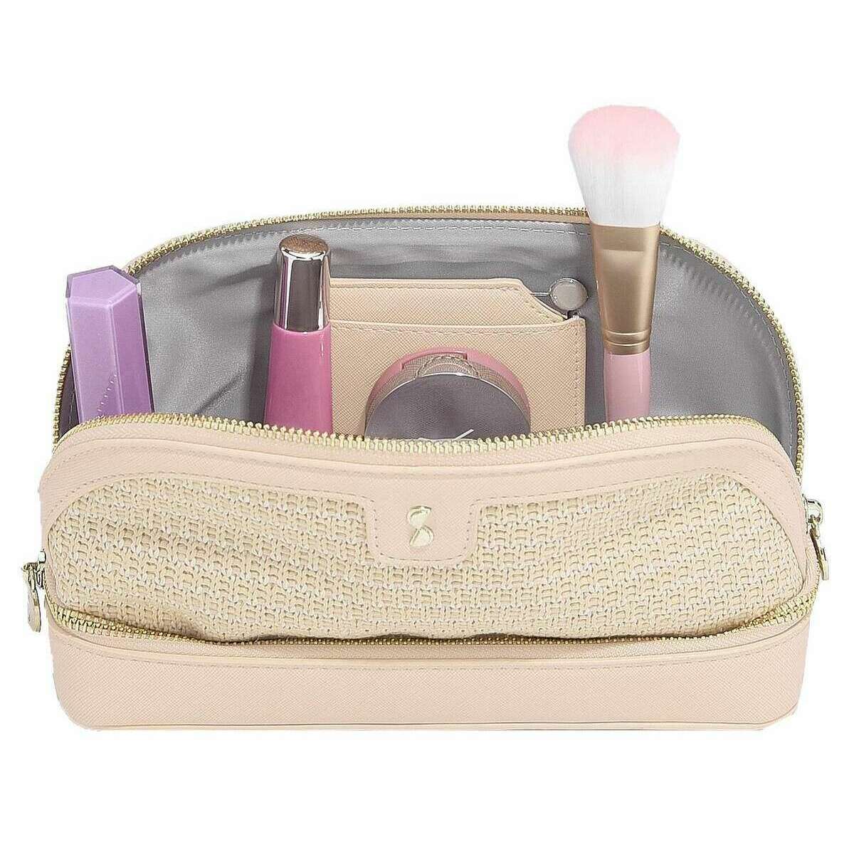 Stackers Raffia Cosmetic Bag - Blush Pink Raffia - Image 2