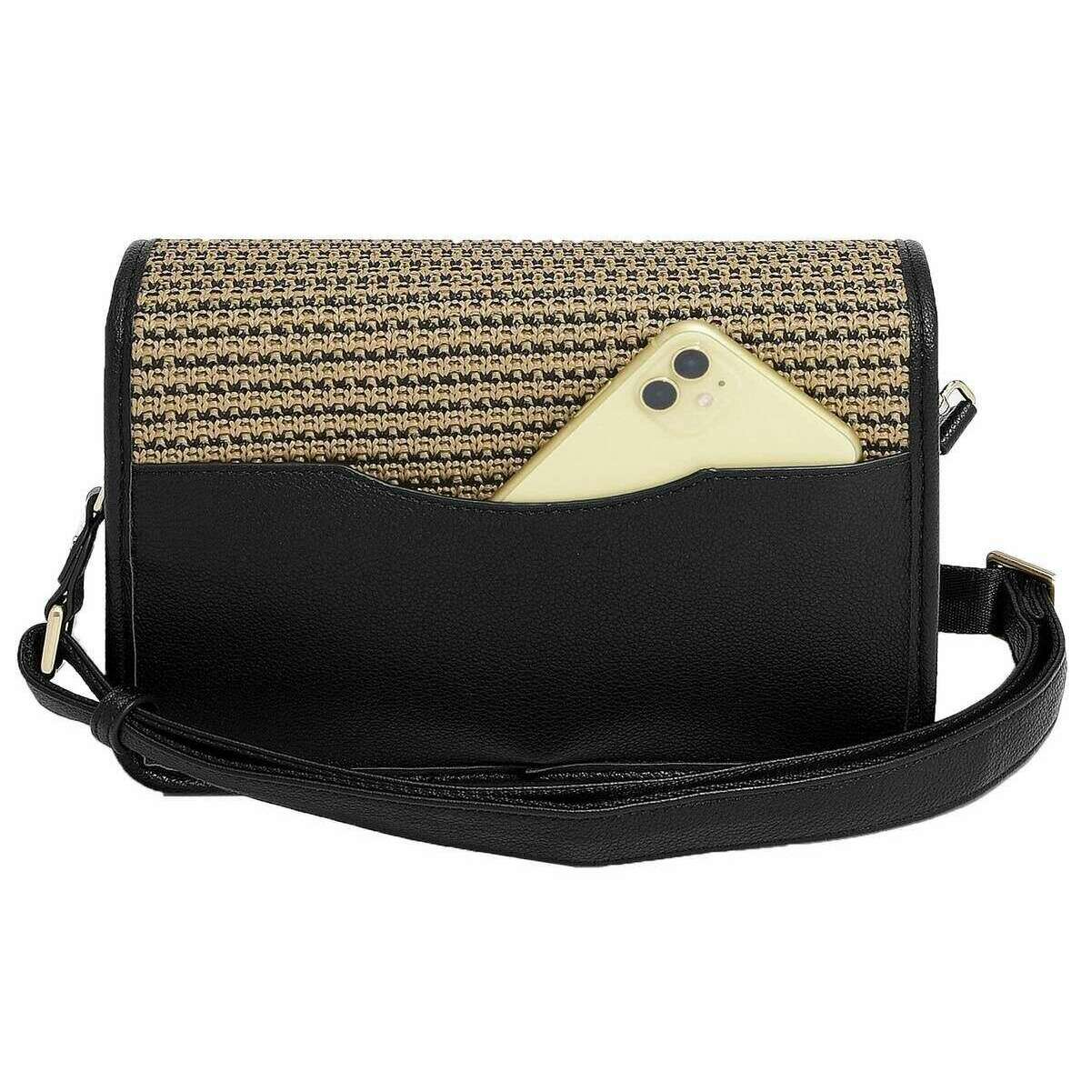 Stackers Raffia Crossbody Bag - Black Raffia - Image 2