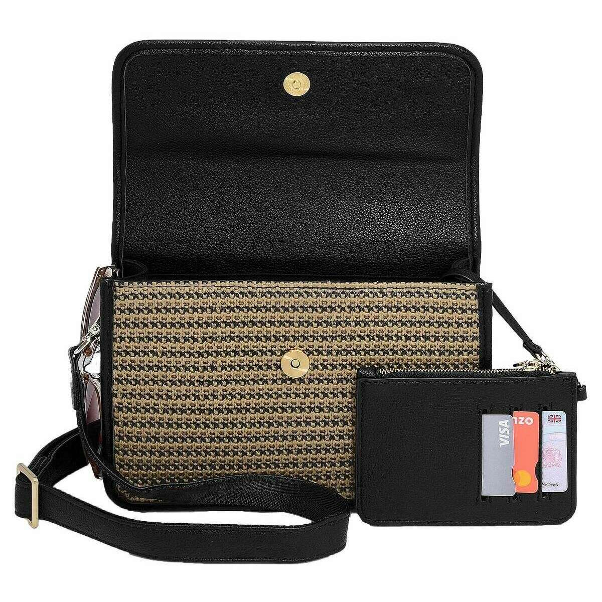 Stackers Raffia Crossbody Bag - Black Raffia - Image 4