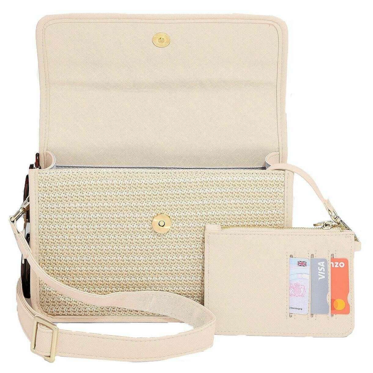Stackers Raffia Crossbody Bag - Blush Pink Raffia - Image 4
