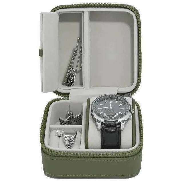 Stackers Square Travel Watch and Jewellery Box - Green