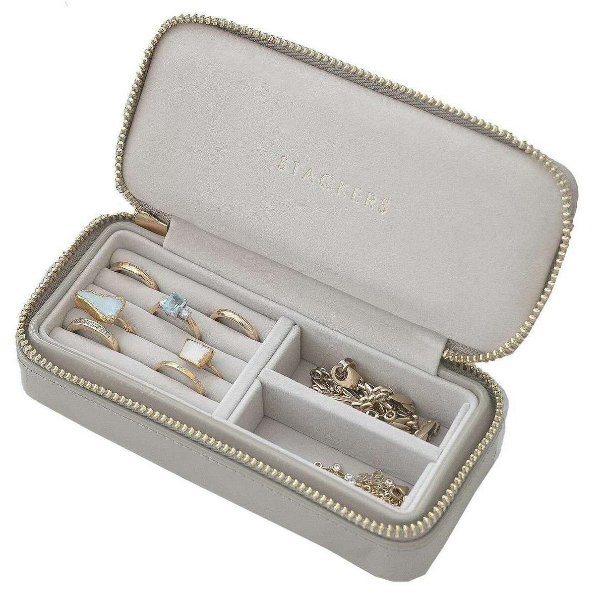 Stackers Zipped Travel Jewellery Box - Patent Putty Grey - Image 3