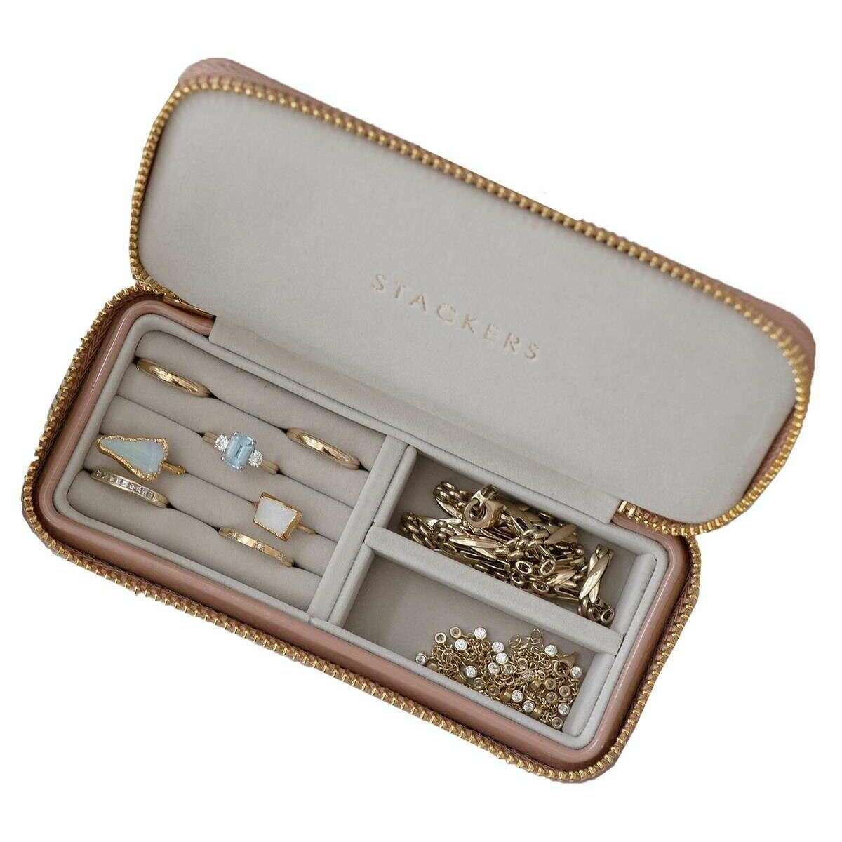 Stackers Zipped Travel Jewellery Box - Patent Rose Pink - Image 3