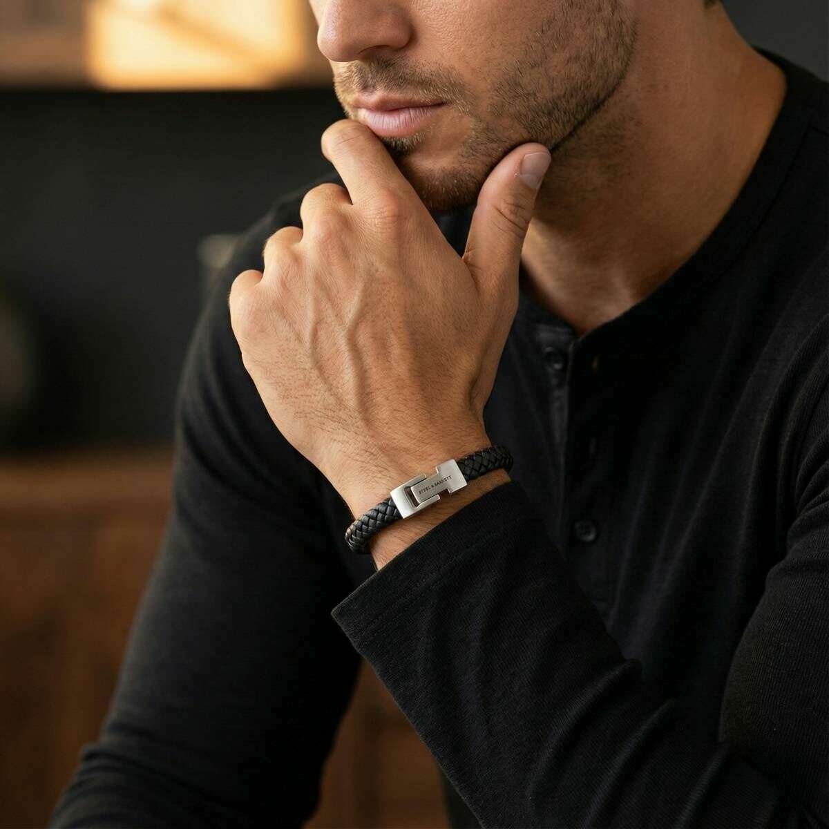 Steel & Barnett Archie Braided Leather Bracelet - Black - Image 3