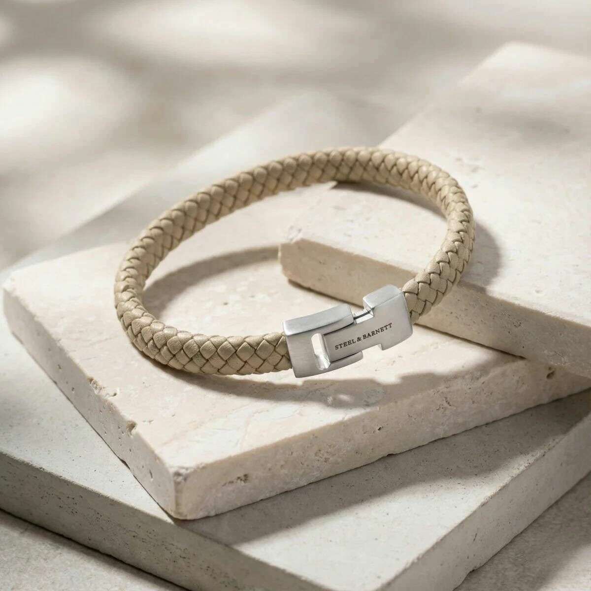 Steel & Barnett Archie Braided Leather Bracelet - Ecru Cream - Image 2