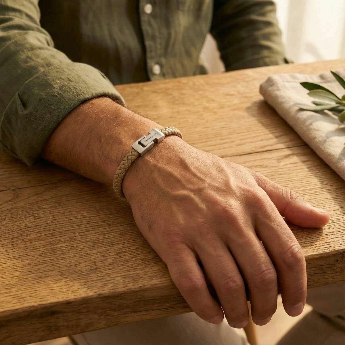 Steel & Barnett Archie Braided Leather Bracelet - Ecru Cream - Image 3
