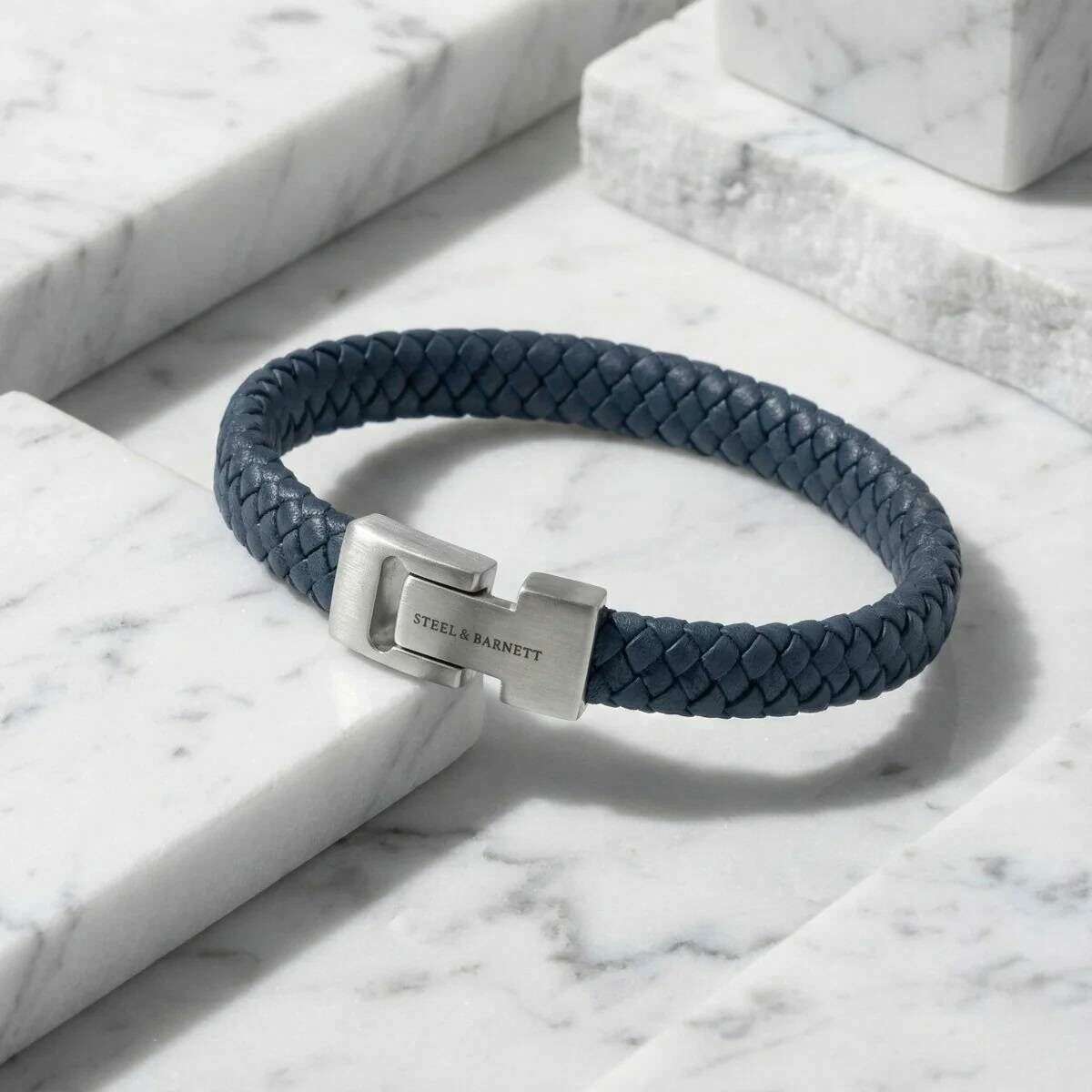 Steel & Barnett Archie Braided Leather Bracelet - Jeans Blue - Image 2