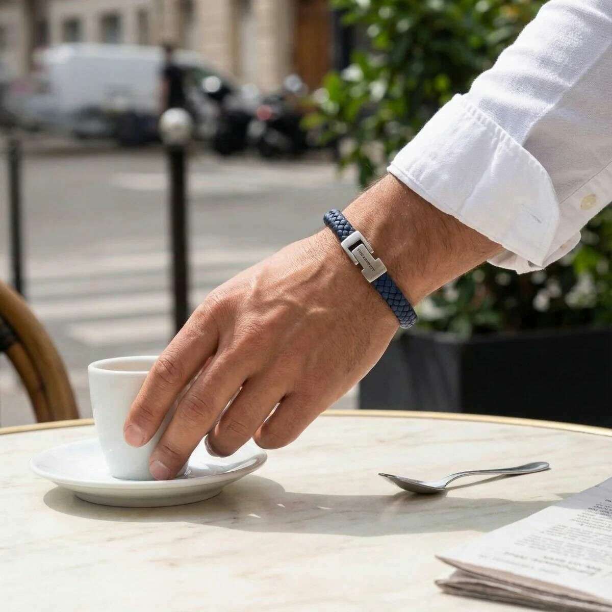 Steel & Barnett Archie Braided Leather Bracelet - Jeans Blue - Image 3