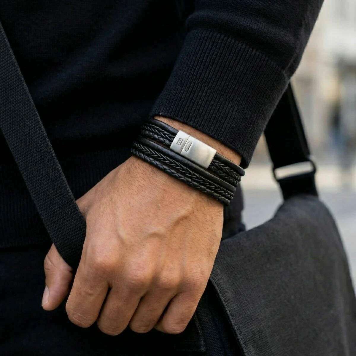Steel & Barnett Bonacci Layered Multi-Strand Leather Bracelet - Black - Image 3