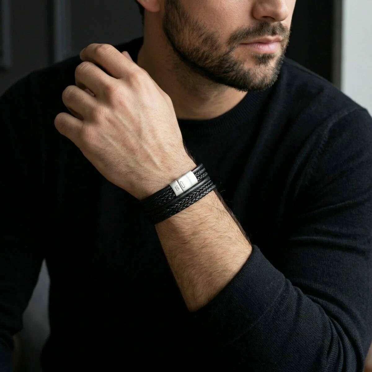 Steel & Barnett Bonacci Layered Multi-Strand Leather Bracelet - Black - Image 4