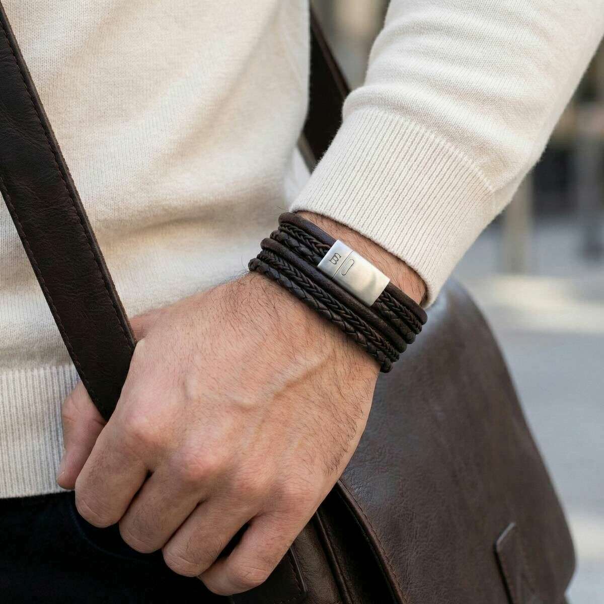 Steel & Barnett Bonacci Layered Multi-Strand Leather Bracelet - Brown - Image 3