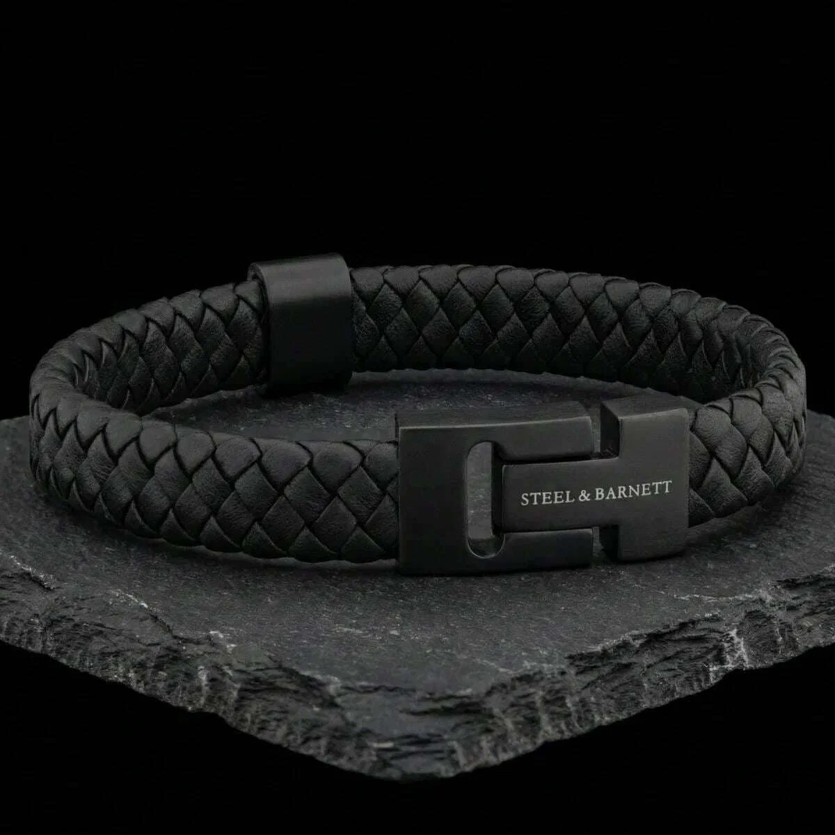 Steel & Barnett Harrison Thick Braided Leather Bracelet - Black Edition - Image 2