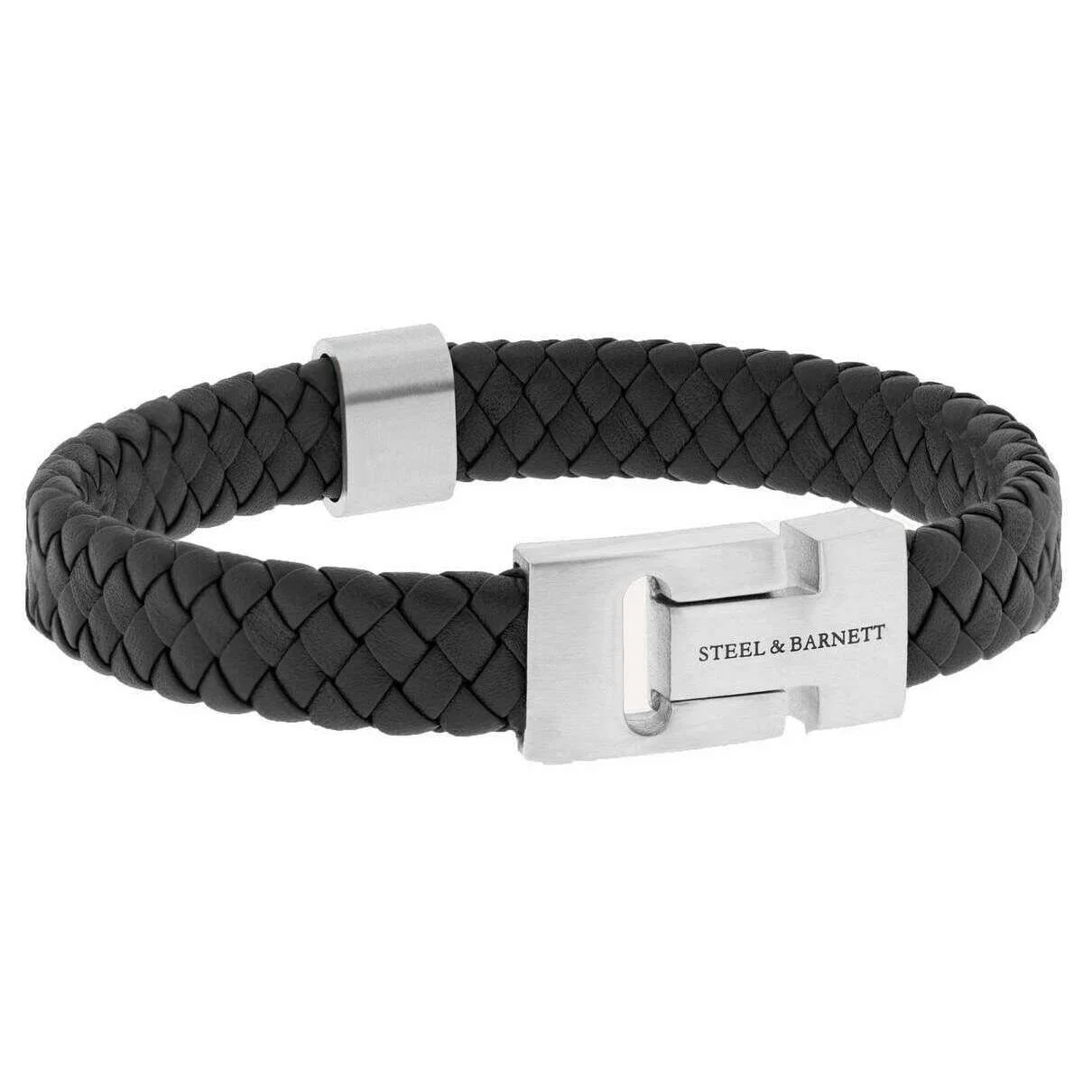 Steel & Barnett Harrison Thick Braided Leather Bracelet - Black/Silver