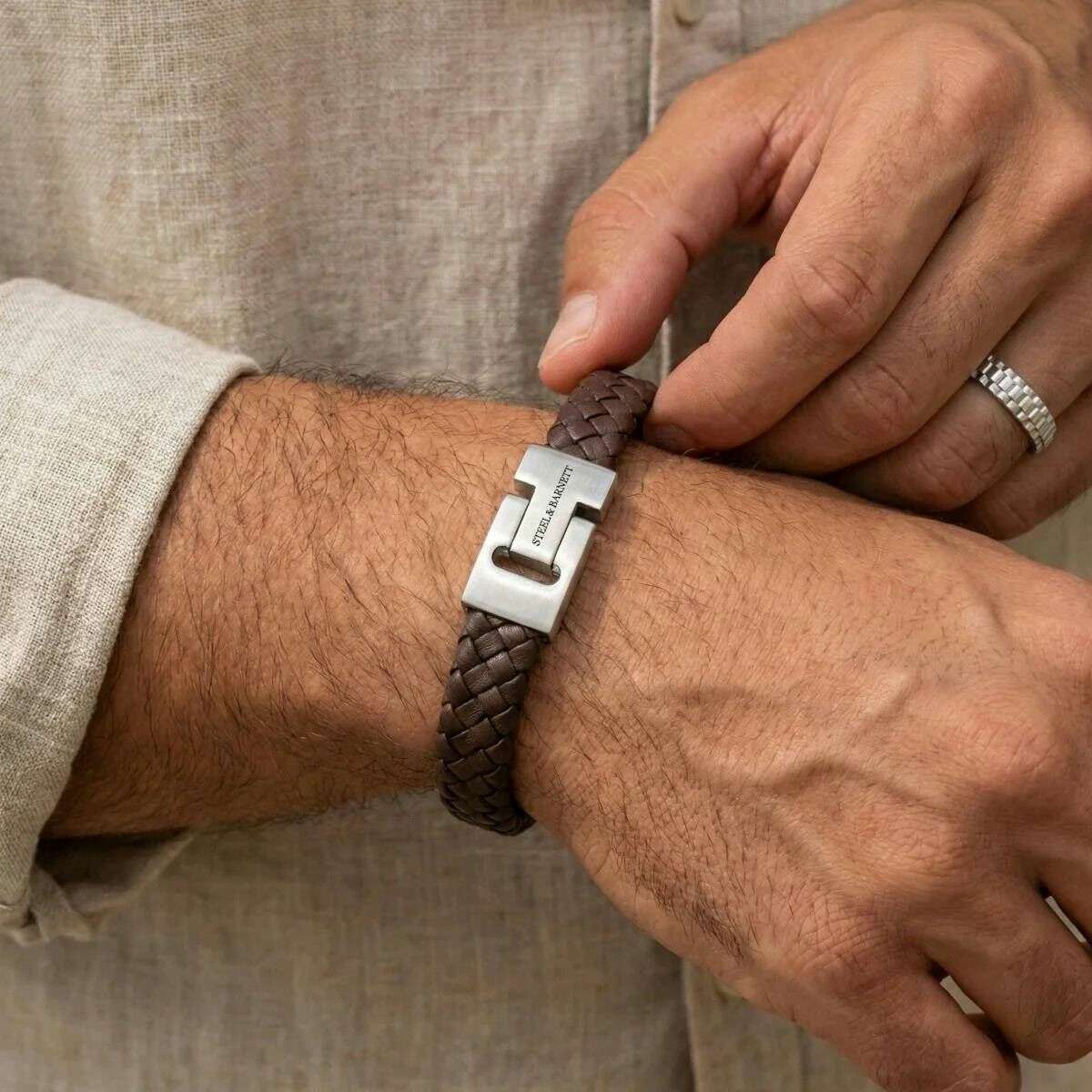 Steel & Barnett Harrison Thick Braided Leather Bracelet - Brown - Image 4