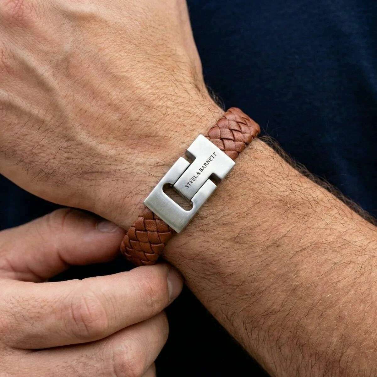 Steel & Barnett Harrison Thick Braided Leather Bracelet - Peanut Tan - Image 3