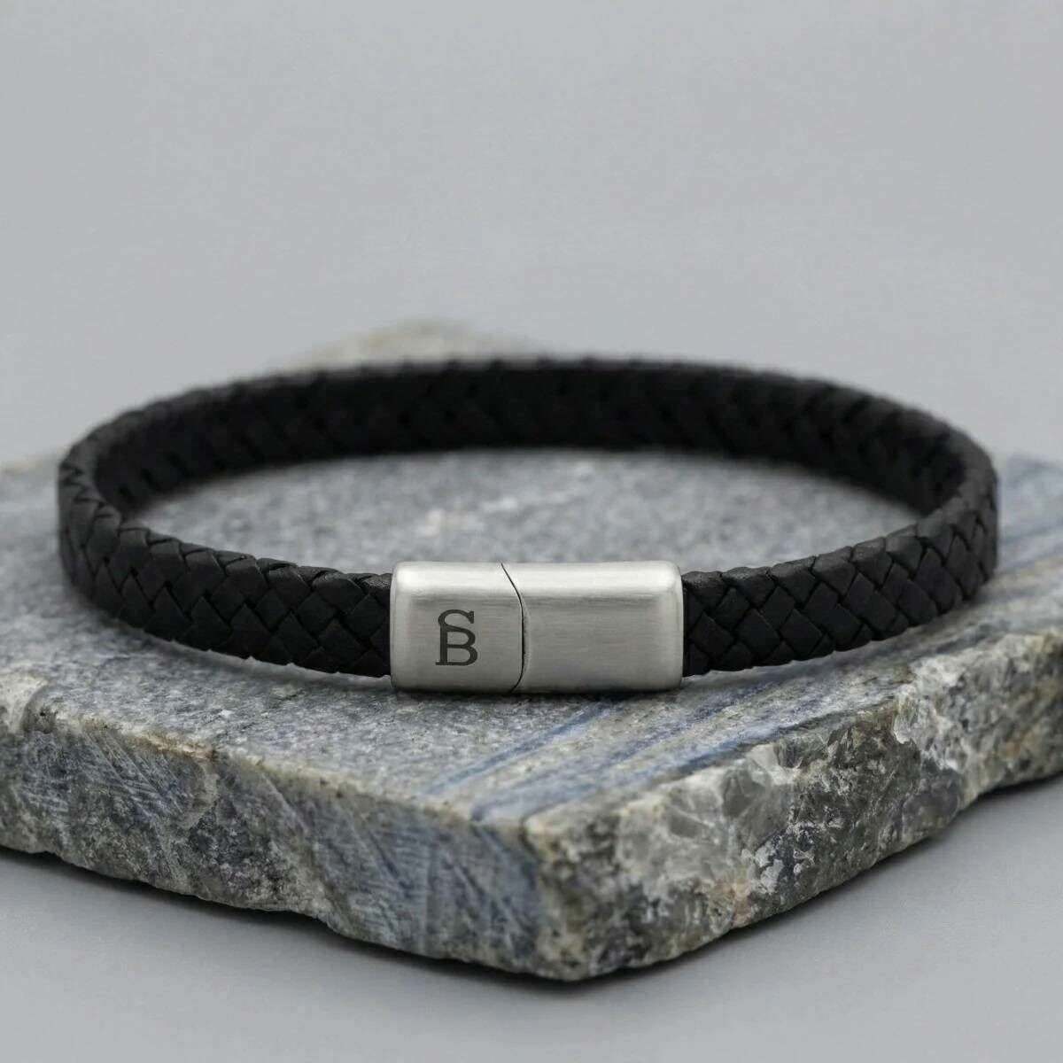 Steel & Barnett Riley Sleek Braided Leather Bracelet - Black - Image 2