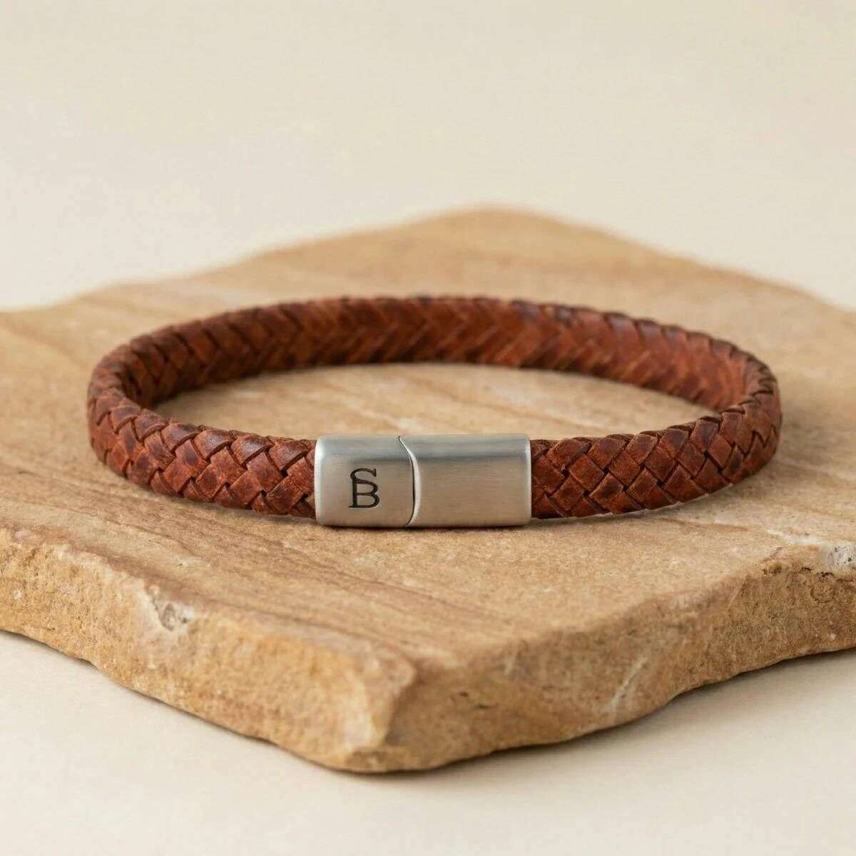 Steel & Barnett Riley Sleek Braided Leather Bracelet - Caramel Brown - Image 2