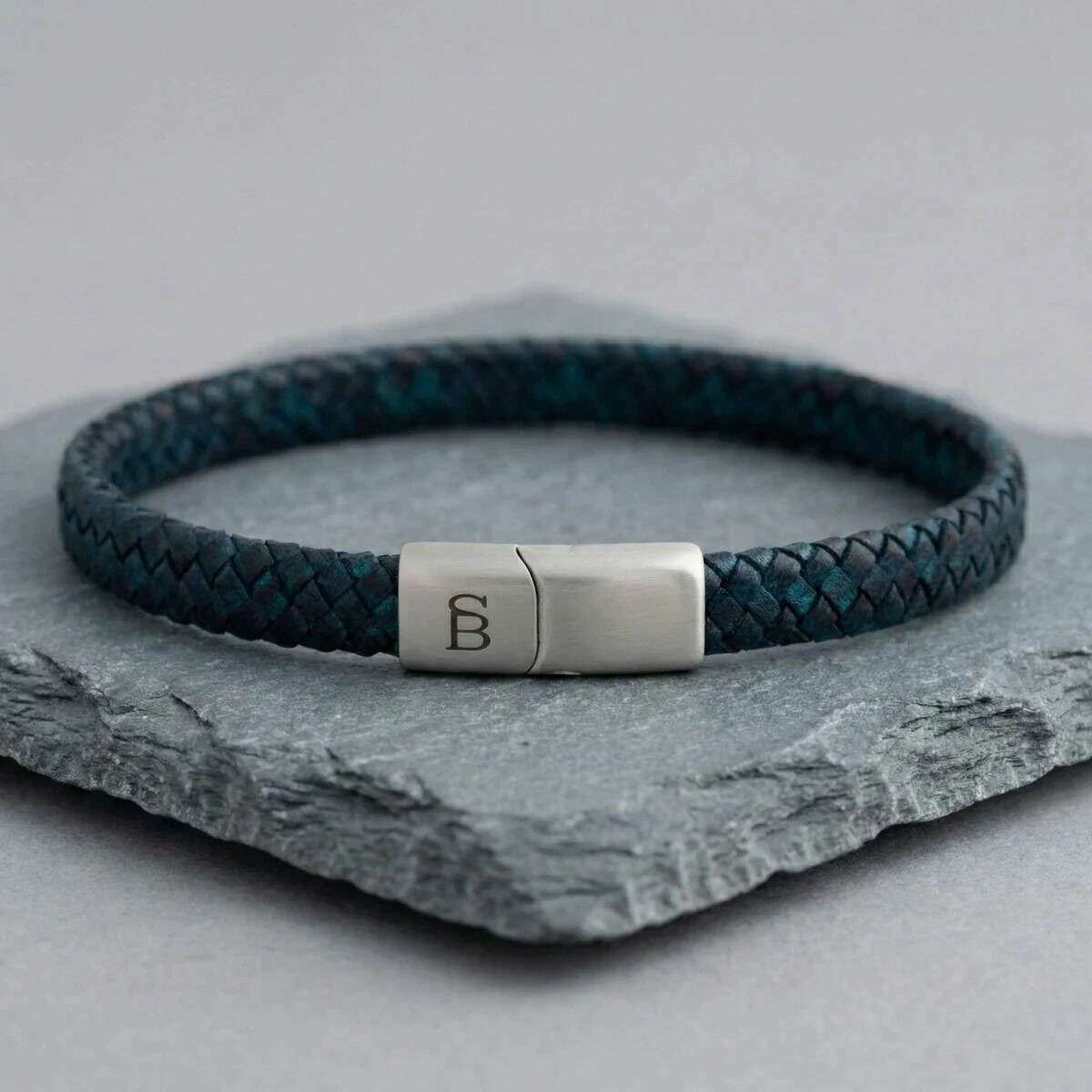 Steel & Barnett Riley Sleek Braided Leather Bracelet - Marine Navy - Image 2