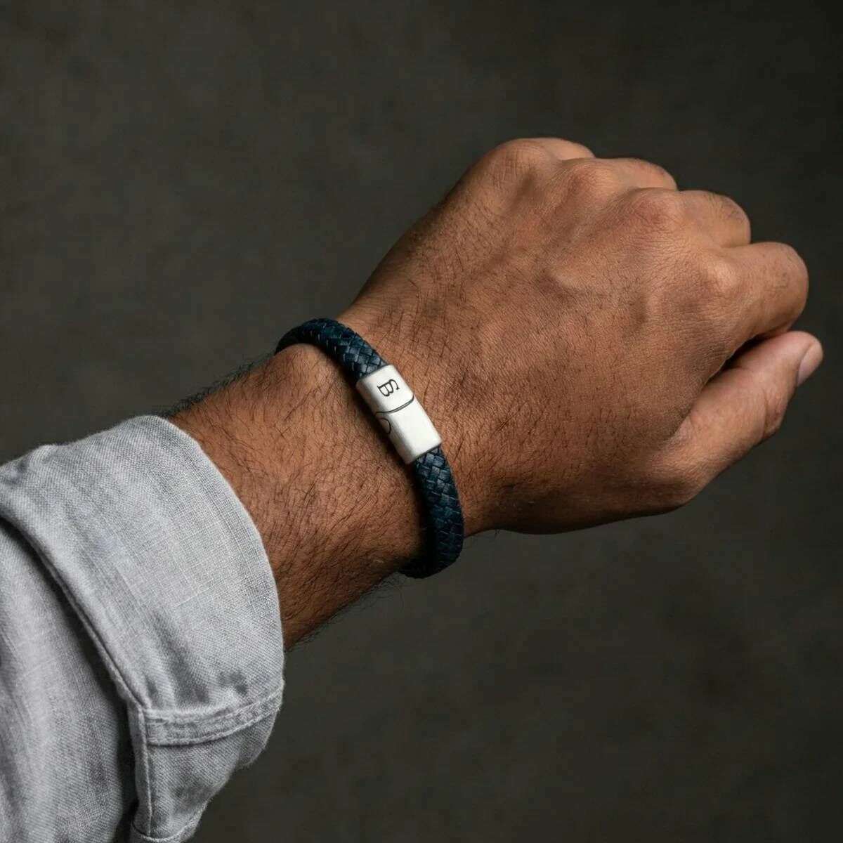 Steel & Barnett Riley Sleek Braided Leather Bracelet - Marine Navy - Image 3