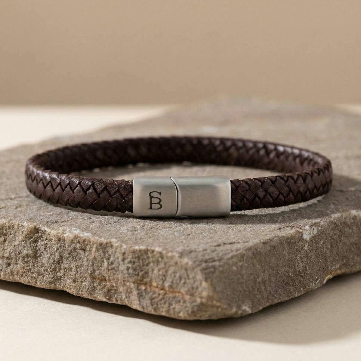 Steel & Barnett Riley Sleek Braided Leather Bracelet - Vintage Brown - Image 2