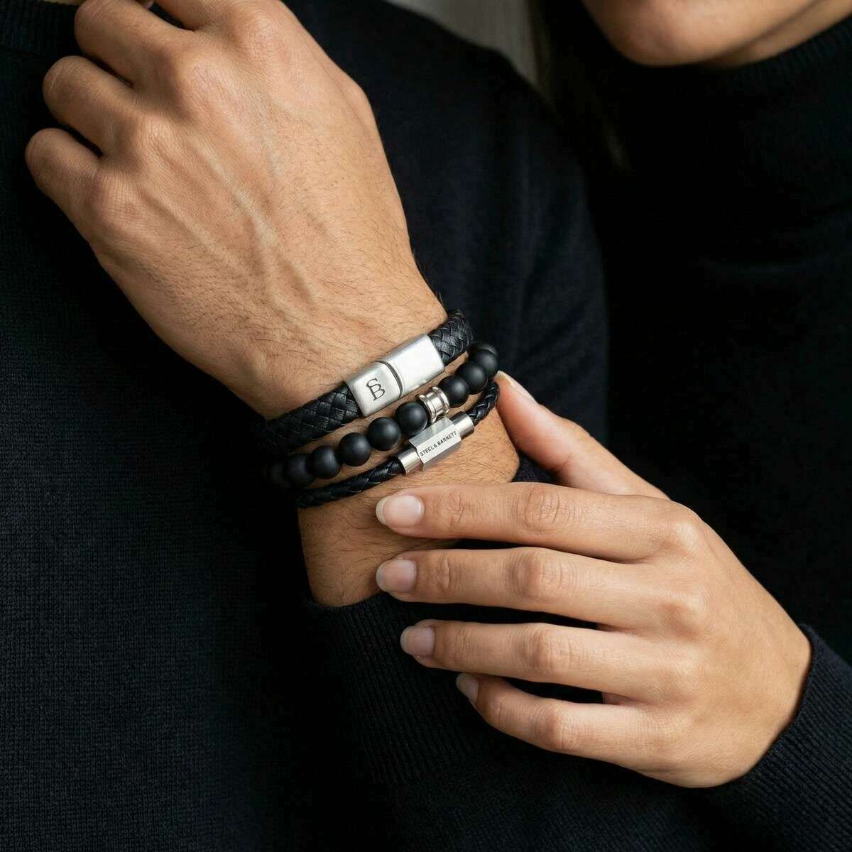 Steel & Barnett Triple Bracelet Gift Set - Black/Silver - Image 3