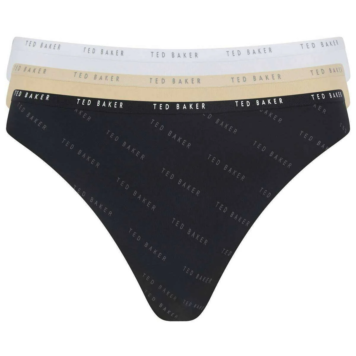 Ted Baker Indie 3 Pack Embossed No Show Thongs - White/Black/Irish Cream Beige