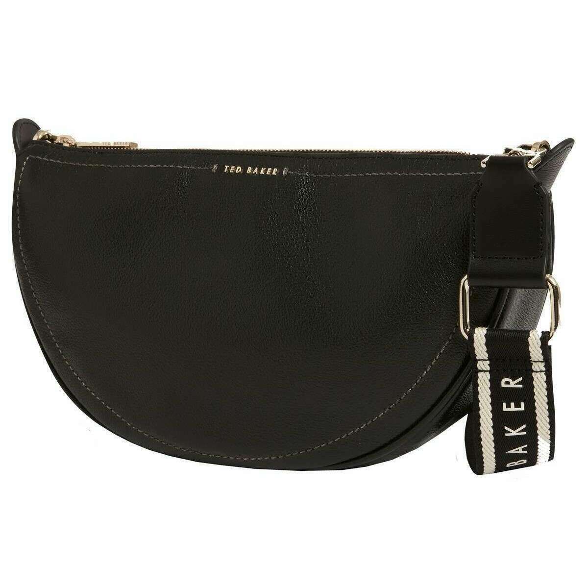 Ted Baker Lorreen Webbing Leather Half Moon Crossbody Bag - Black - Image 2