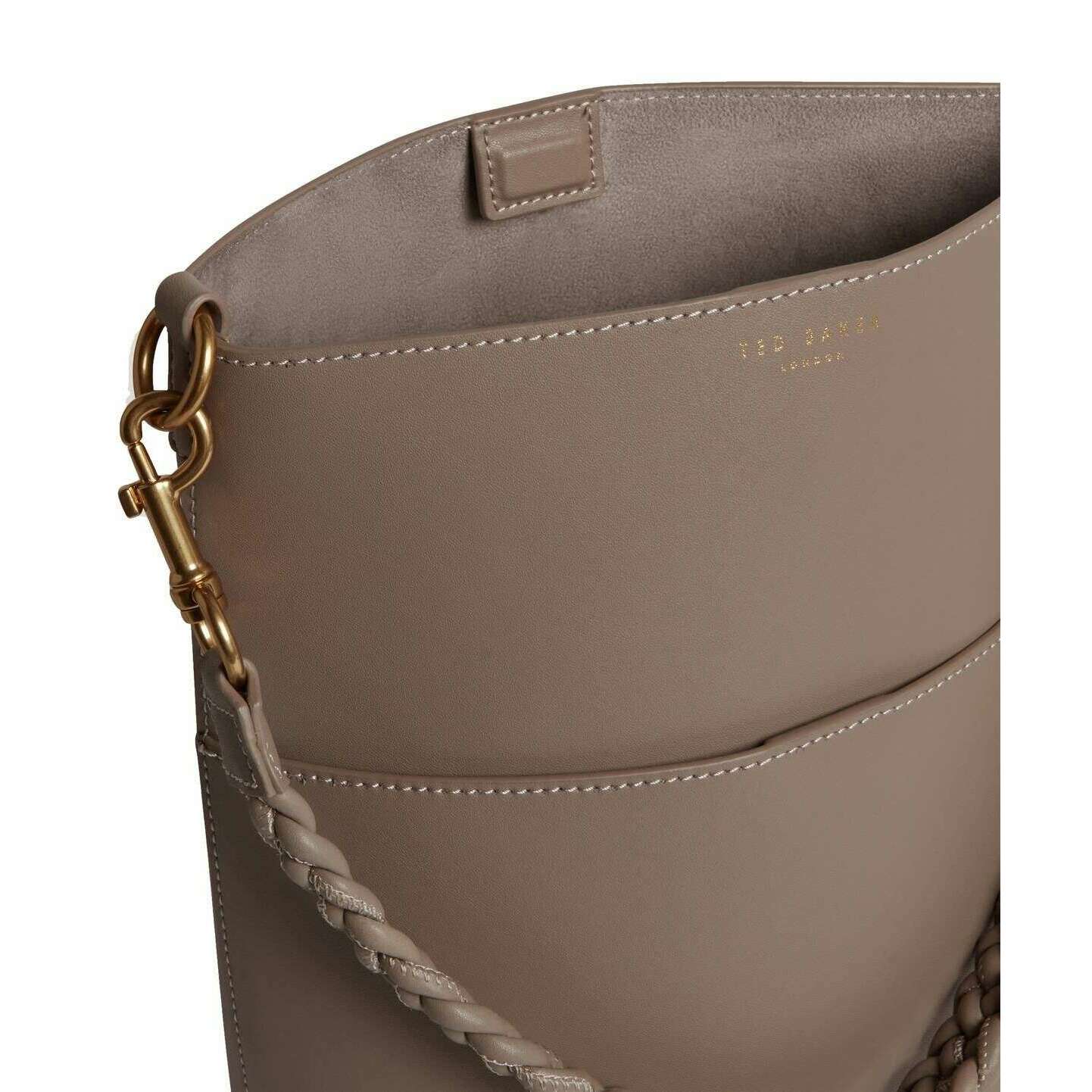 Ted Baker Wannda Plaited Handle Elongated Leather Bucket Bag - Taupe - Image 3