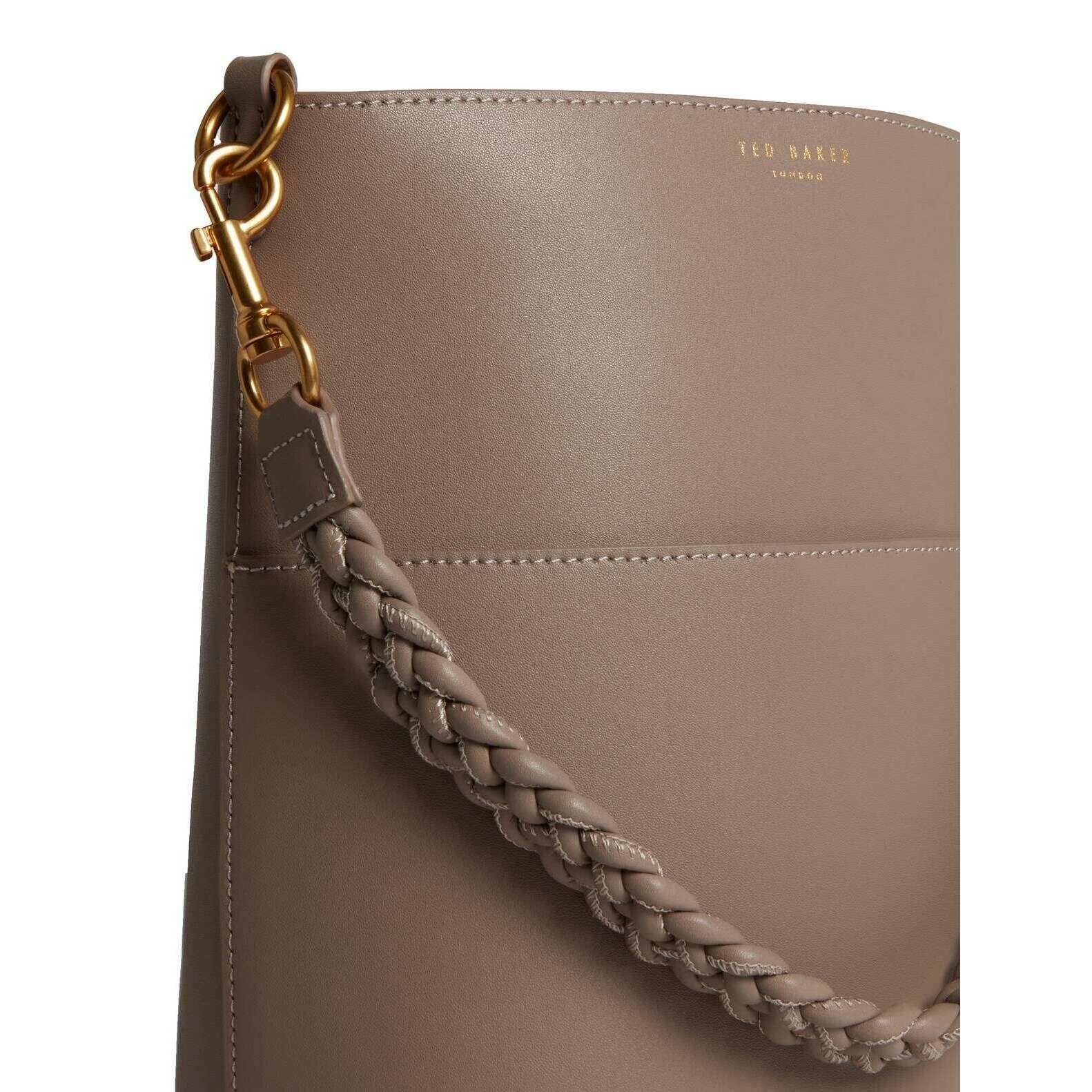 Ted Baker Wannda Plaited Handle Elongated Leather Bucket Bag - Taupe - Image 4