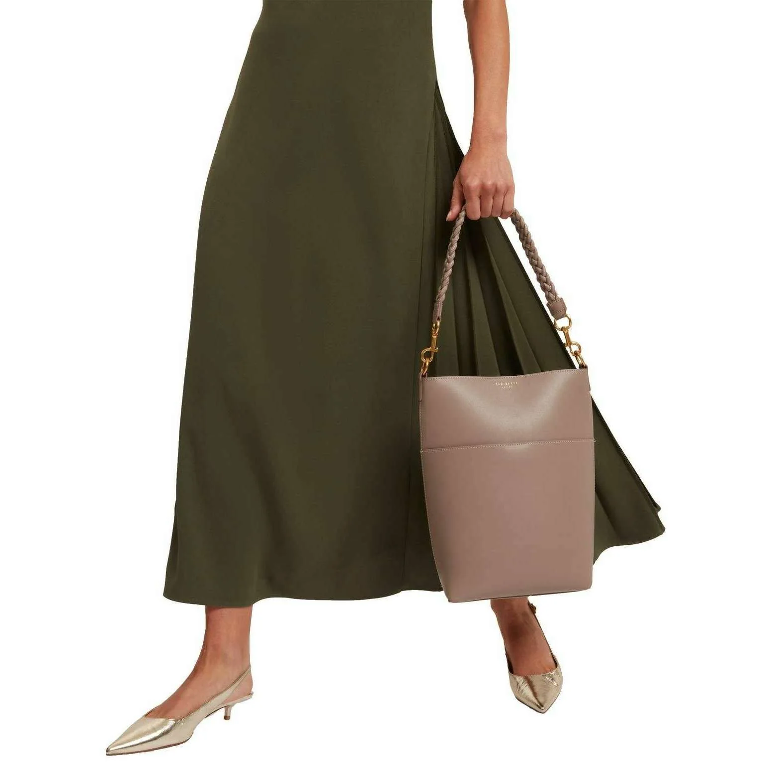 Ted Baker Wannda Plaited Handle Elongated Leather Bucket Bag - Taupe - Image 5