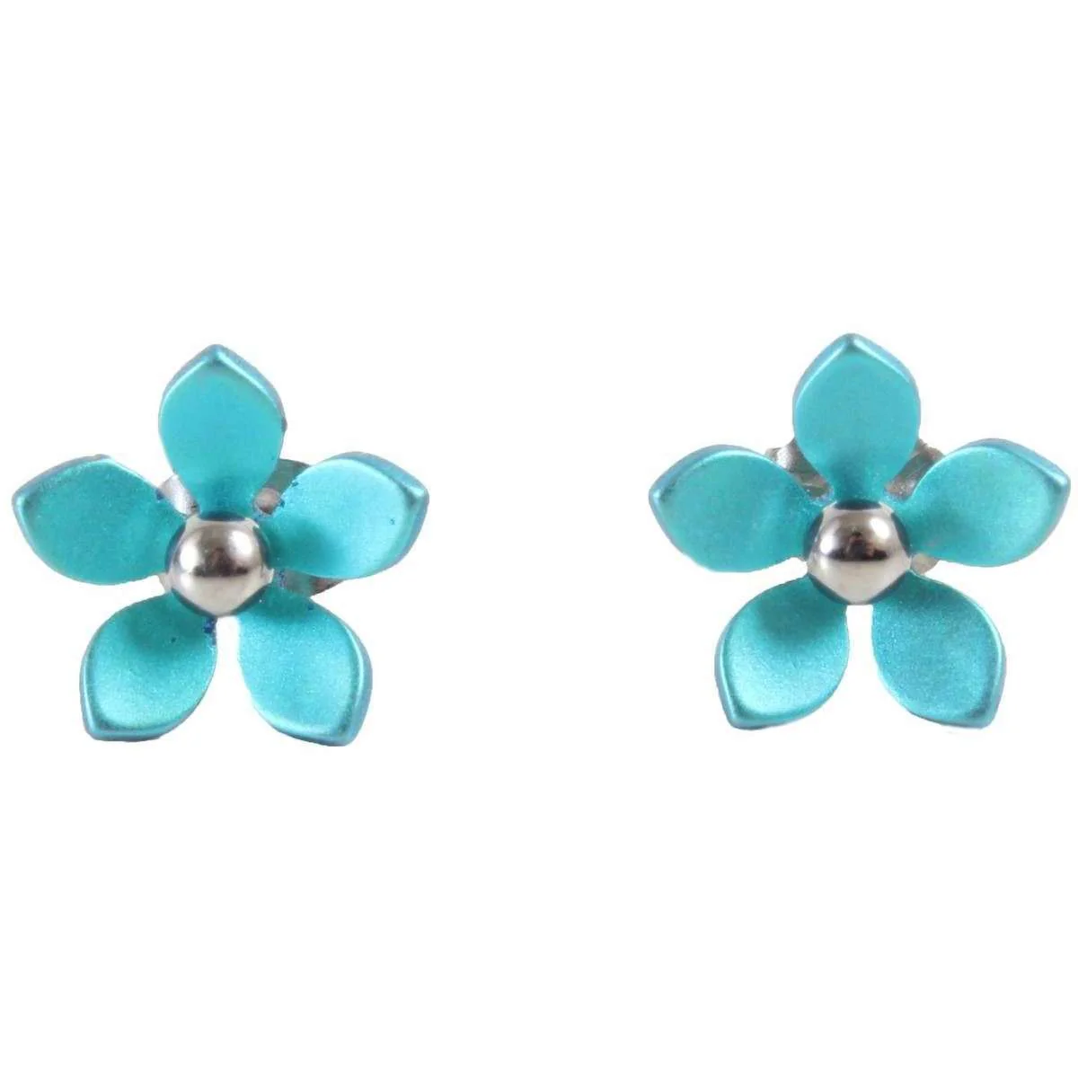 Ti2 Titanium 13mm Five Petal Stud Earrings - Kingfisher Blue - Image 3