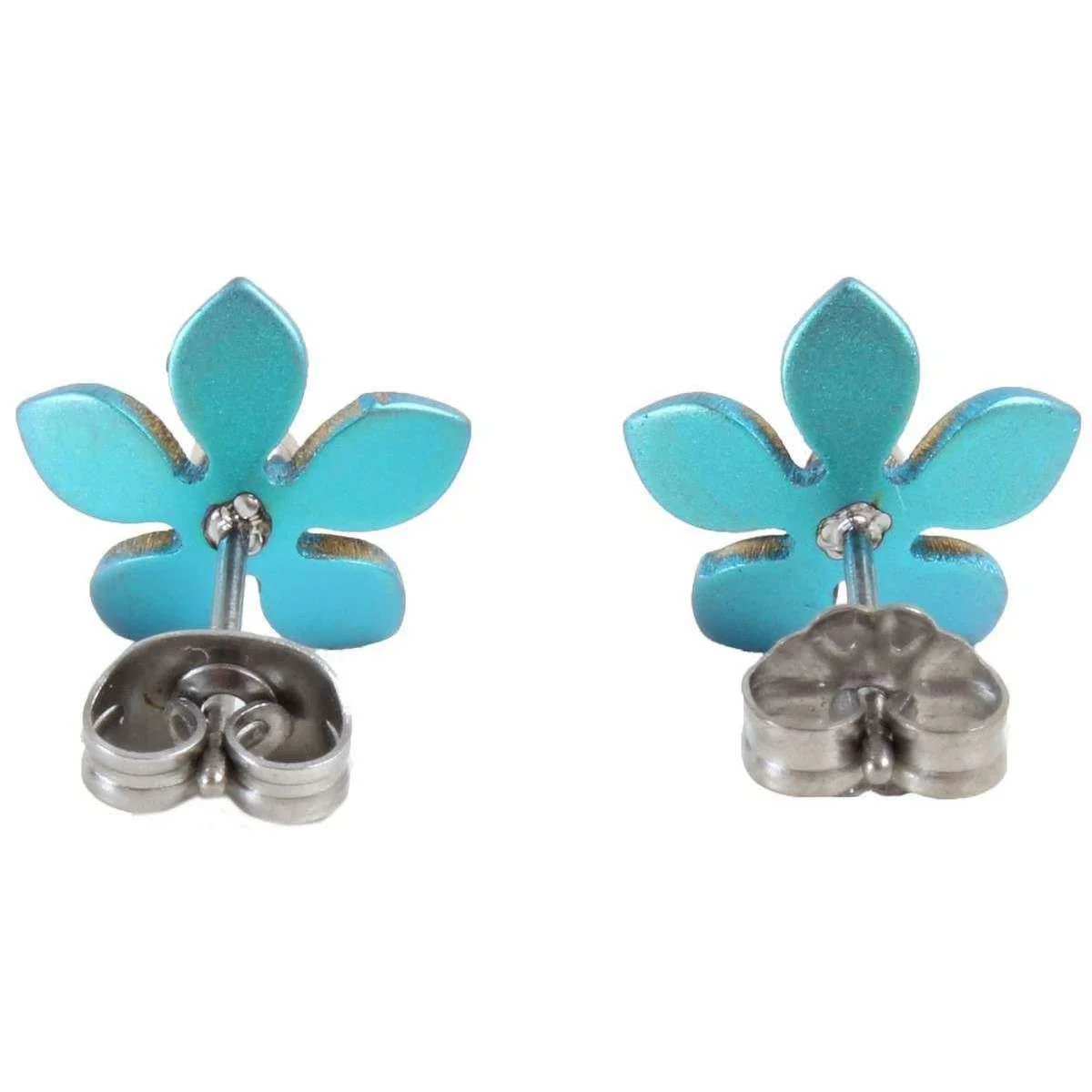 Ti2 Titanium 13mm Five Petal Stud Earrings - Kingfisher Blue - Image 4