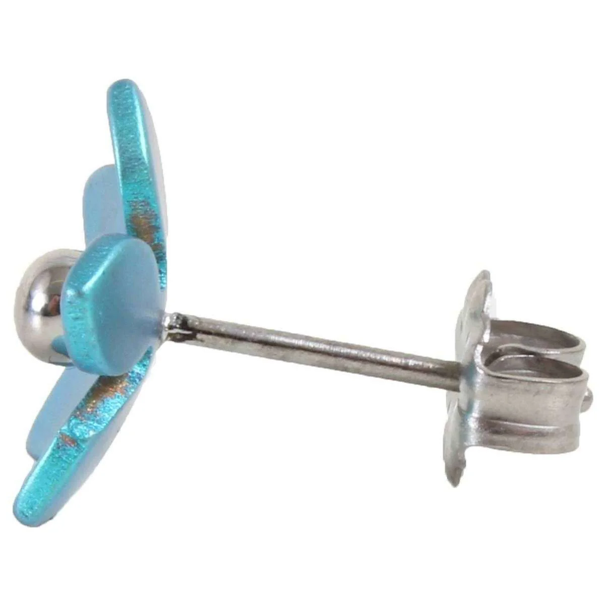 Ti2 Titanium 13mm Five Petal Stud Earrings - Kingfisher Blue - Image 5