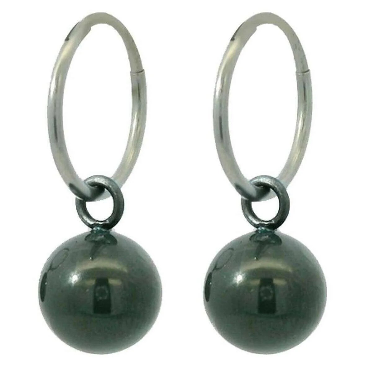 Ti2 Titanium Bead Charm Hoop Earrings - Black
