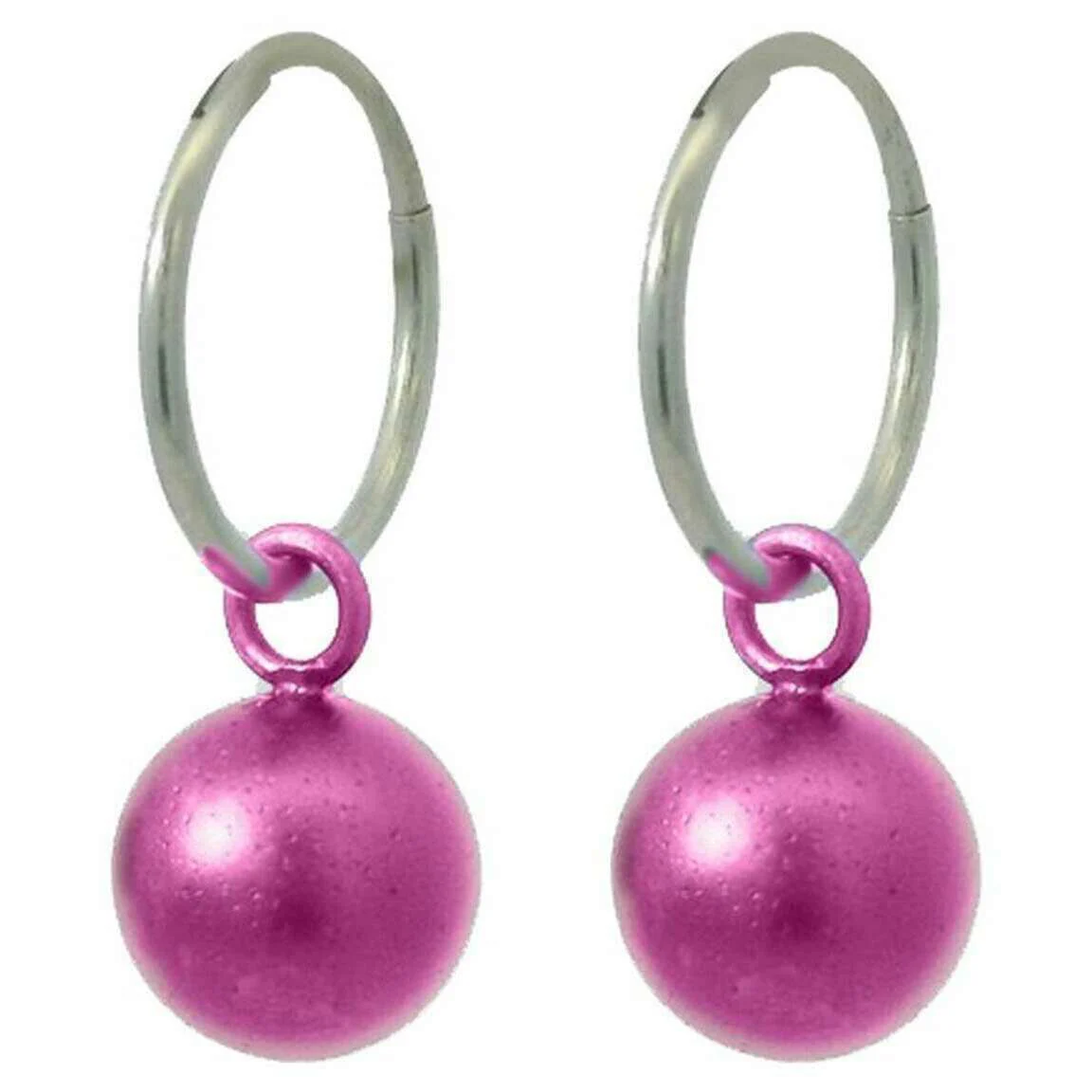 Ti2 Titanium Bead Charm Hoop Earrings - Pink