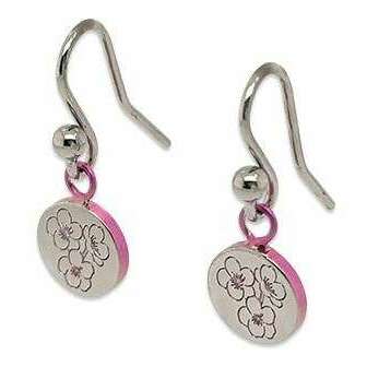 Ti2 Titanium Cherry Blossom Drop Earrings - Pink