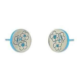 Ti2 Titanium Cherry Blossom Stud Earrings - Blue