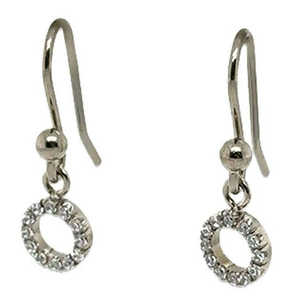Ti2 Titanium Circle Diamond Drop Earrings - Silver