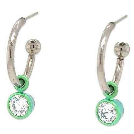 Ti2 Titanium Gem Charm Hoop Earrings - Green