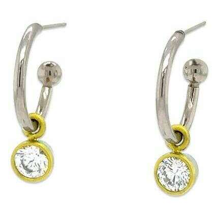 Ti2 Titanium Gem Charm Hoop Earrings - Yellow